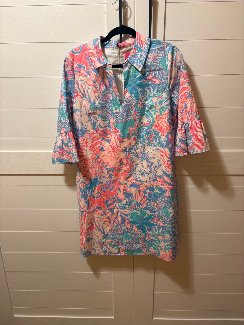 Lilly Pulitzer Floral Print Shift Dress in Coral & Teal